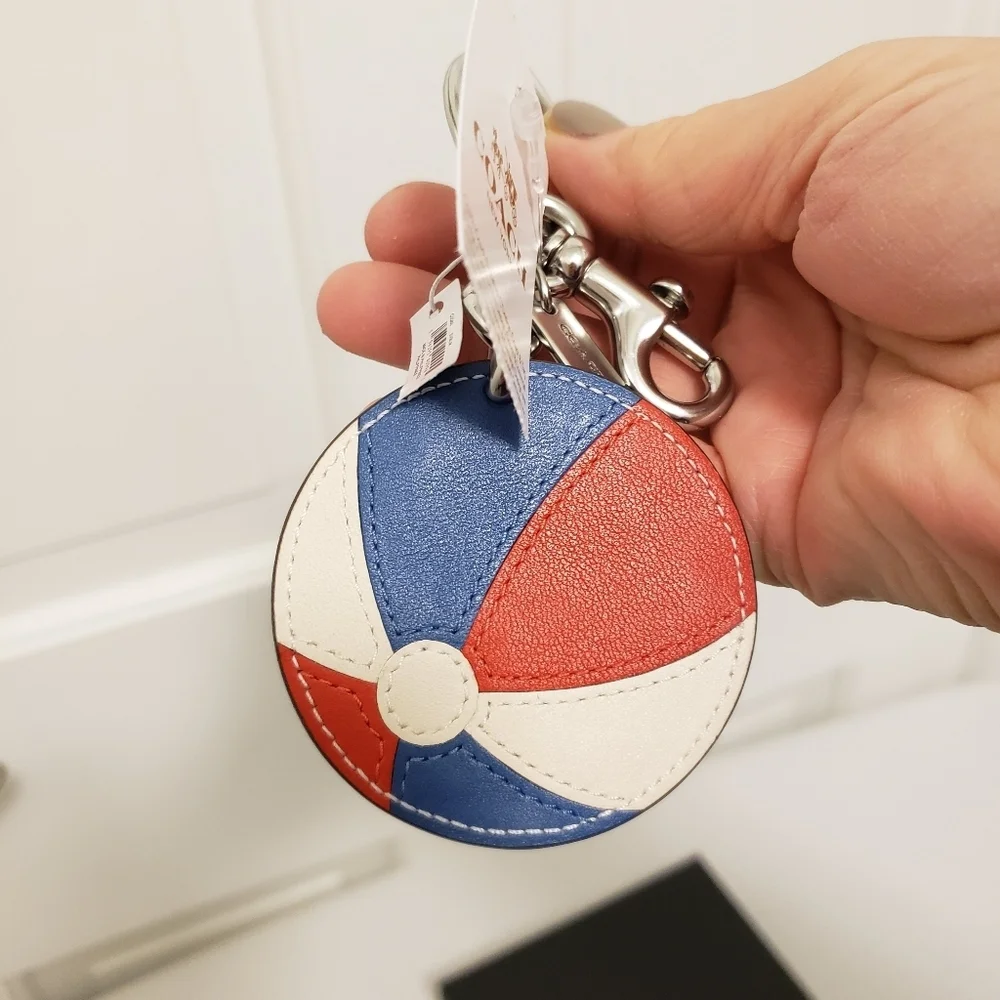 NWT Coach Leather Beachball Bag Charm/key Chain, Ret. $68